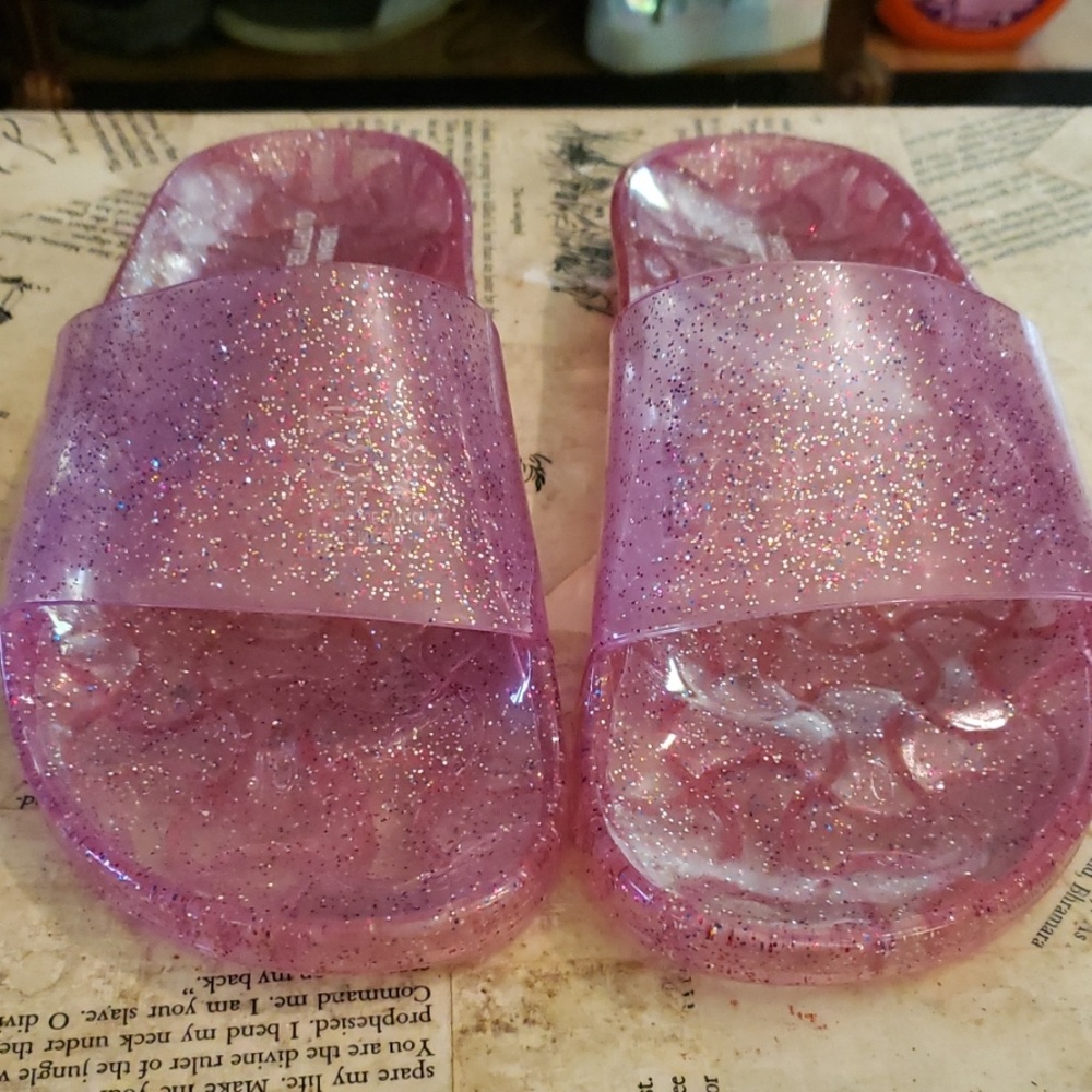 Urban Outfitters Pink Glitter Jelly Sliders